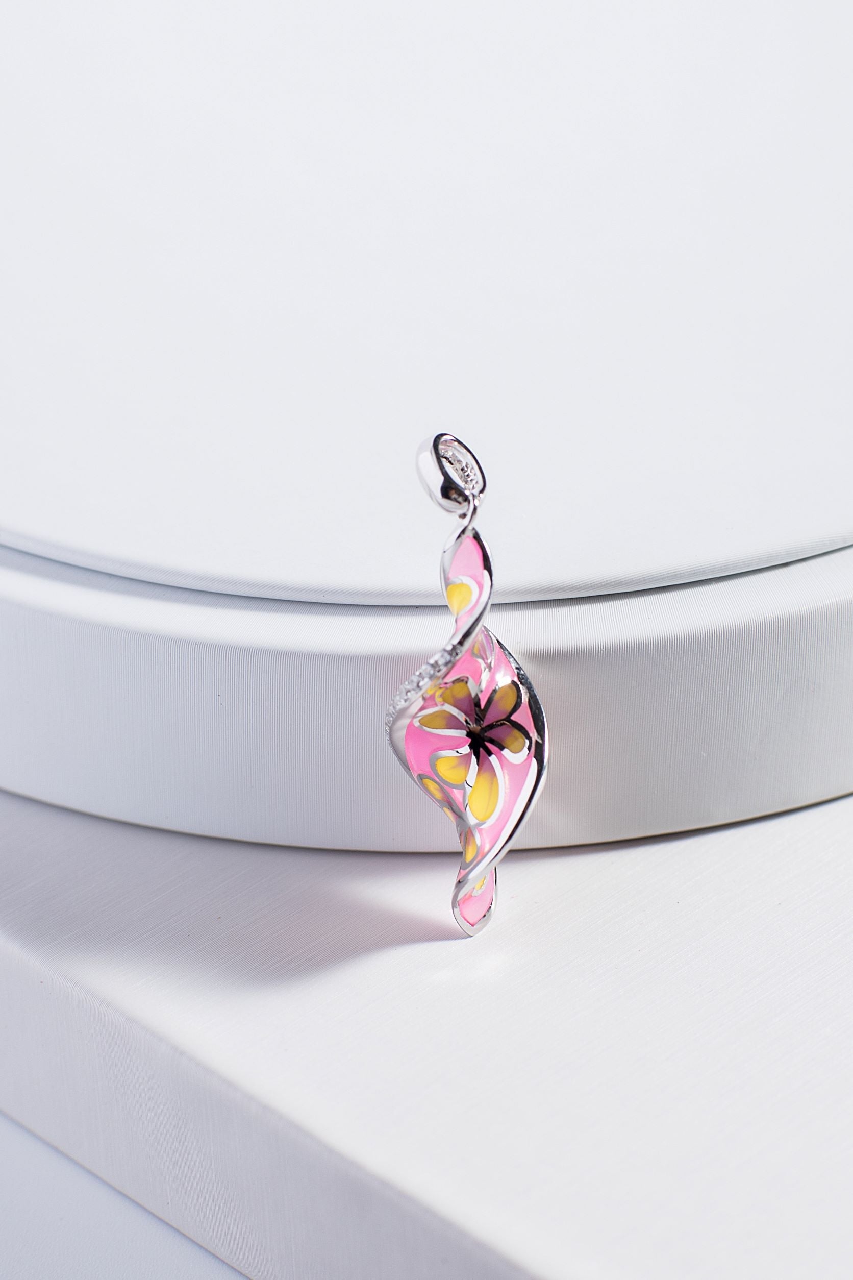 Spiral Shape Pink Enamel Silver Pendant