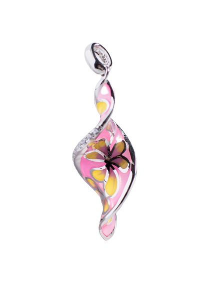 Spiral Shape Pink Enamel Silver Pendant