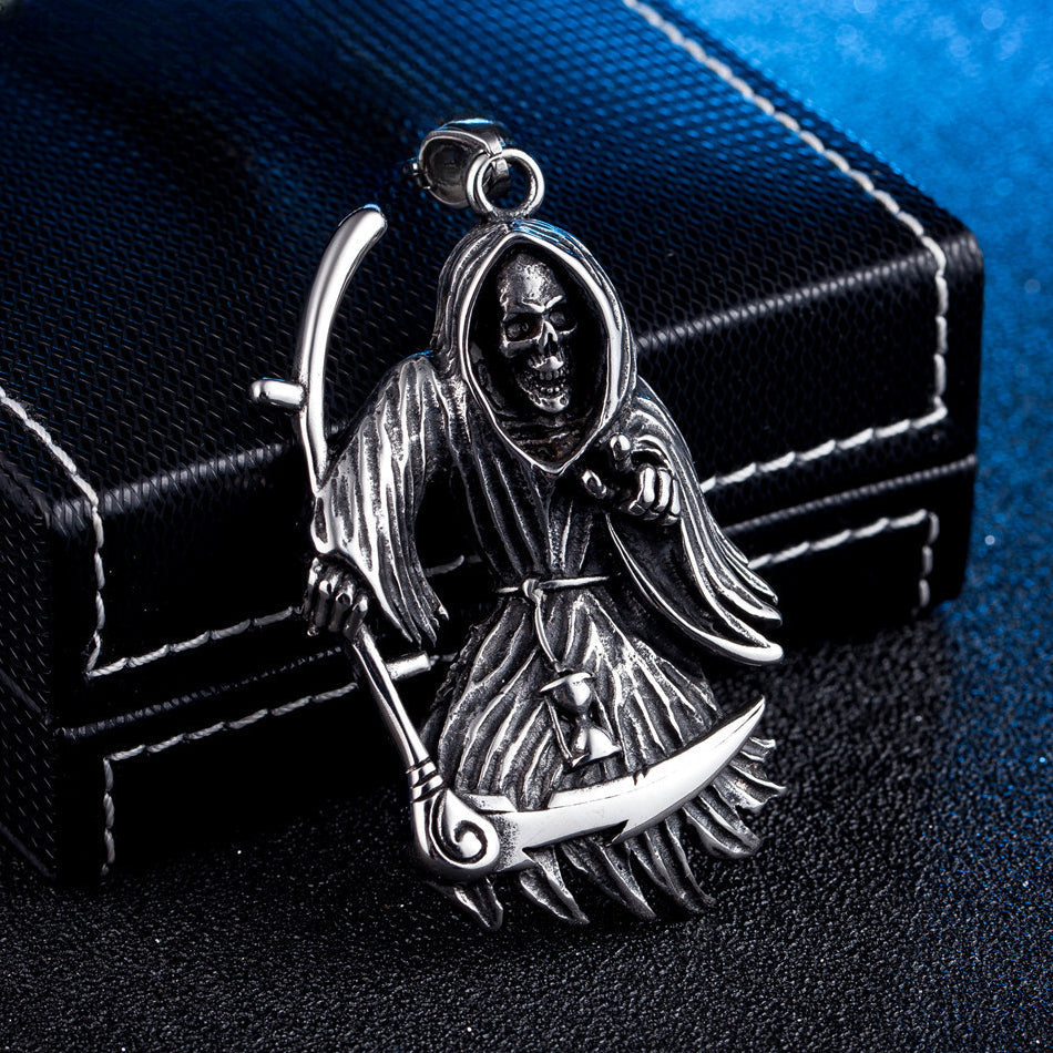 Halloween Sickle Death Skull Titanium Steel Pendant for Men