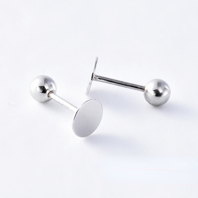 Smooth Discs with Bead Silver Stud Earrings for Women