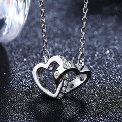 Valentine's Day Gift Two Hearts with Zircon Pendant Silver Necklace for Women