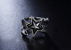 Vintage Distressed Five-Pointed Star Titanium Steel Ring for Men