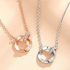 Double Circle with Zircon Pendant Silver Necklace for Women