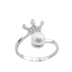 Zircon Crown with Freshwater Pearl Silver Ring