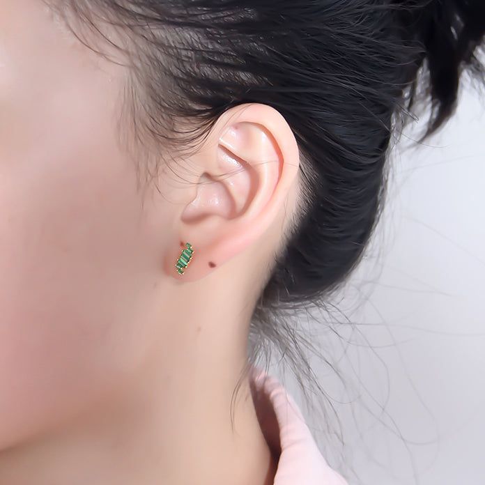 Irregular Arrangement Rectangular Green Zircon Silver Studs Earrings for Women