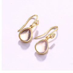 Pear Shape Pink Crystal Silver Hook Earrings