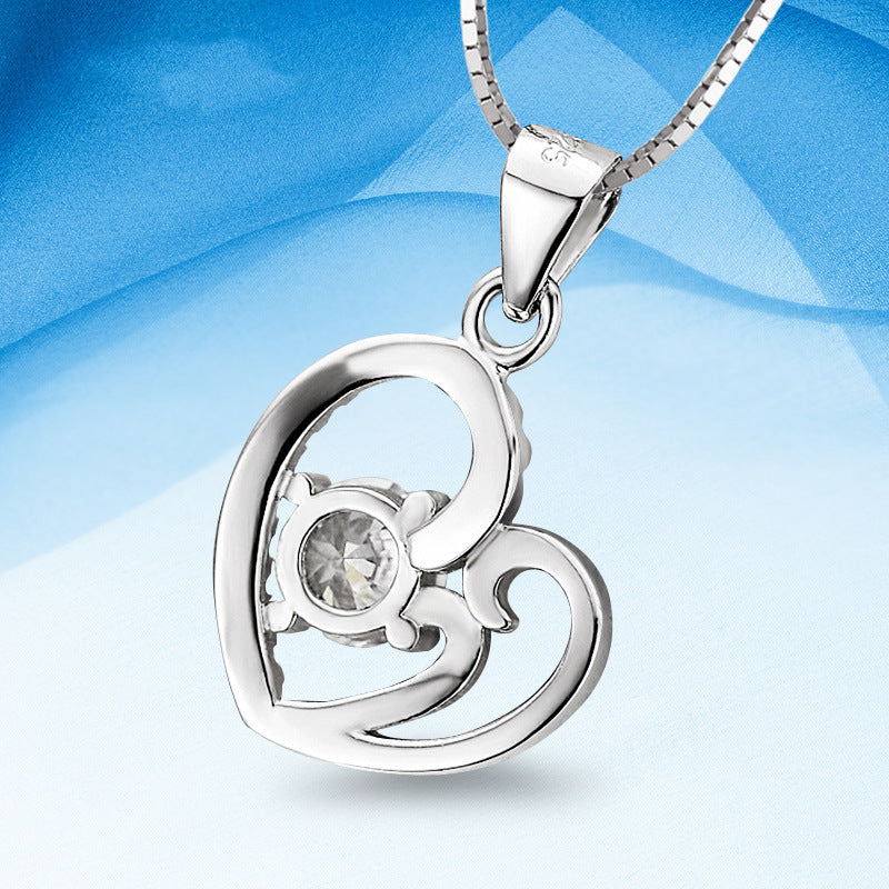 (Pendant Only) Valentine's Day Gift Heart with Round Zircon Silver Pendant for Women