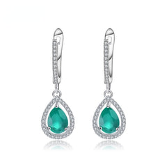 Natural Green Agate Fashion Soleste Halo Pear Shape Sterling Silver Drop Earrings for Women