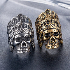 Halloween Native Chieftain Skull Titanium Steel Ring for Man