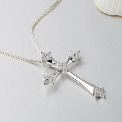 Zircon Cross Pendant Silver Necklace for Women