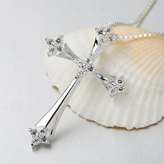 Zircon Cross Pendant Silver Necklace for Women