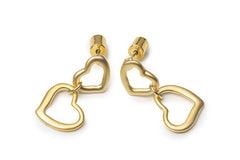 Golden Double Heart Drop Earrings