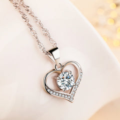 (Pendant Only) Valentine's Day Gift Round Zircon Heart-shaped Silver Pendant for Women