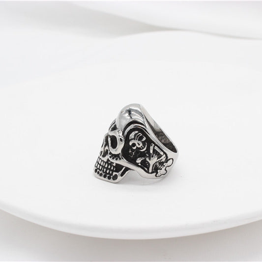 Halloween Punk Skull Zircon Titanium Steel Ring for Men