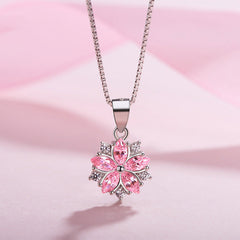 (Pendant Only) Zircon Cherry Blossom Silver Pendant for Women