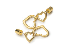 Golden Double Heart Drop Earrings