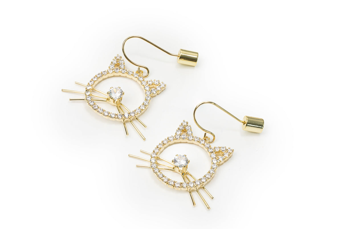 Golden Cat Shape Drop Earrings