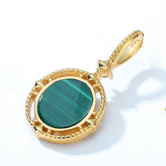 Retro Malachite Round Double Sided Pendant Sterling Silver Pendant