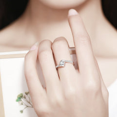 Round Zircon Square Silver Ring