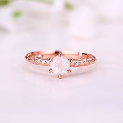 Six Prongs Round Shape Pink Crystal Opening Silver Ring