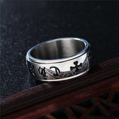 Cross Gothic Text Pattern Rotating Titanium Steel Ring for Men