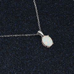 Oval Opal Pendant Sterling Silver Necklace