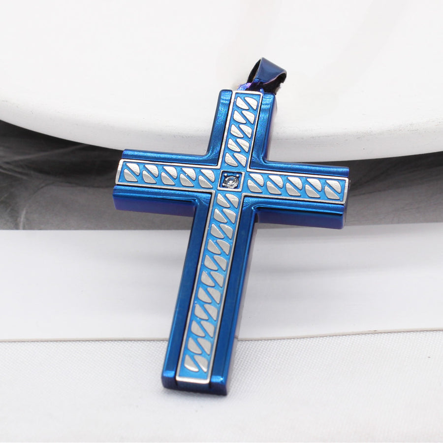 Stylish Pattern Latin Cross Zircon Titanium Steel Pendant for Men