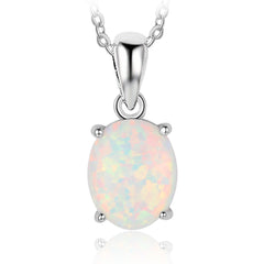 Oval Opal Pendant Sterling Silver Necklace