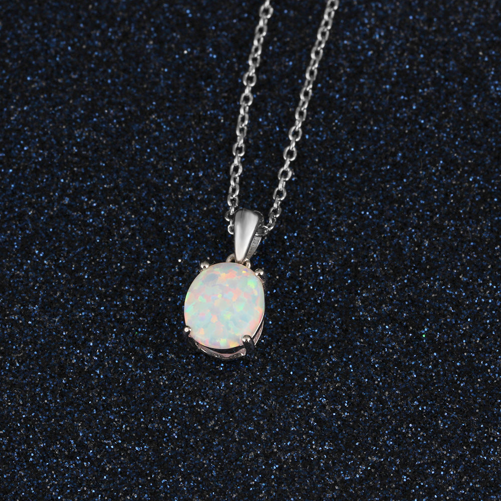 Oval Opal Pendant Sterling Silver Necklace