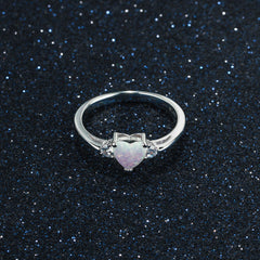 Heart Shape Opal with Two Small Zircon Sterling Silver Ring