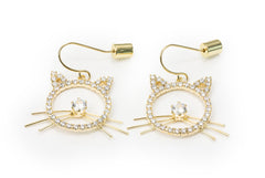 Golden Cat Shape Drop Earrings