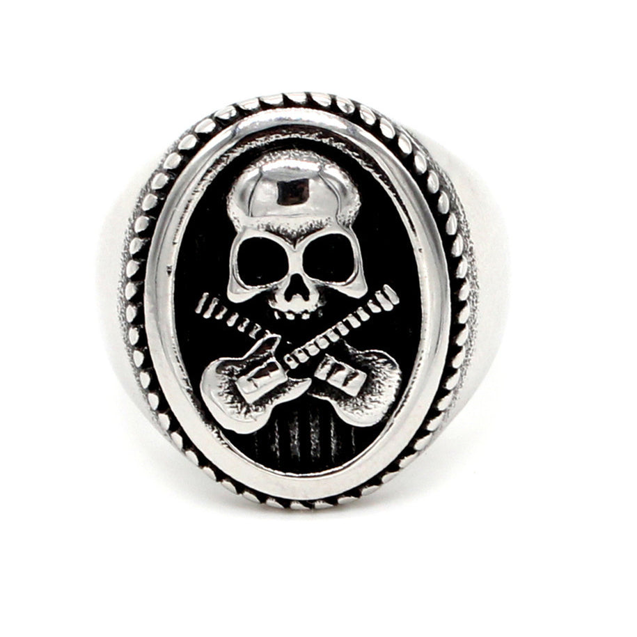 Halloween Skeleton Head Guitar Titanium Steel Ring for Men