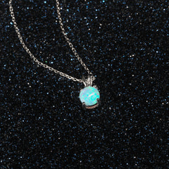 Round Blue Opal Sterling Silver Necklace