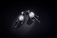 Round Pearl Enamel Tassels Drop Earrings