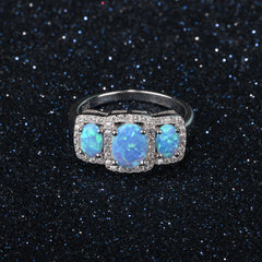 Three Oval Opal Soleste Halo Zircon Sterling Silver Ring