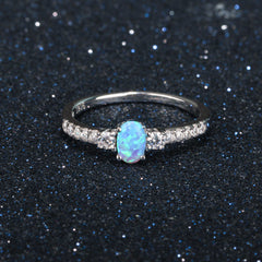 Cathedral Oval Blue Opal with Small Zircon Sterling Silver Ring