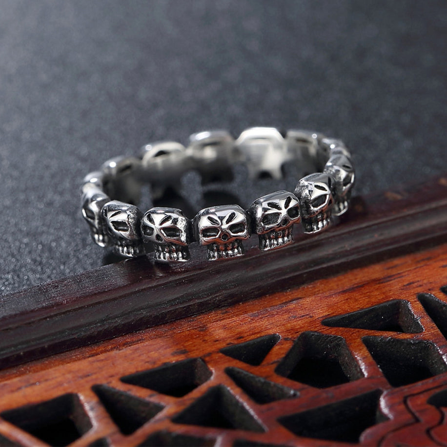 Halloween Beading Ghost Skull Titanium Steel Ring for Men