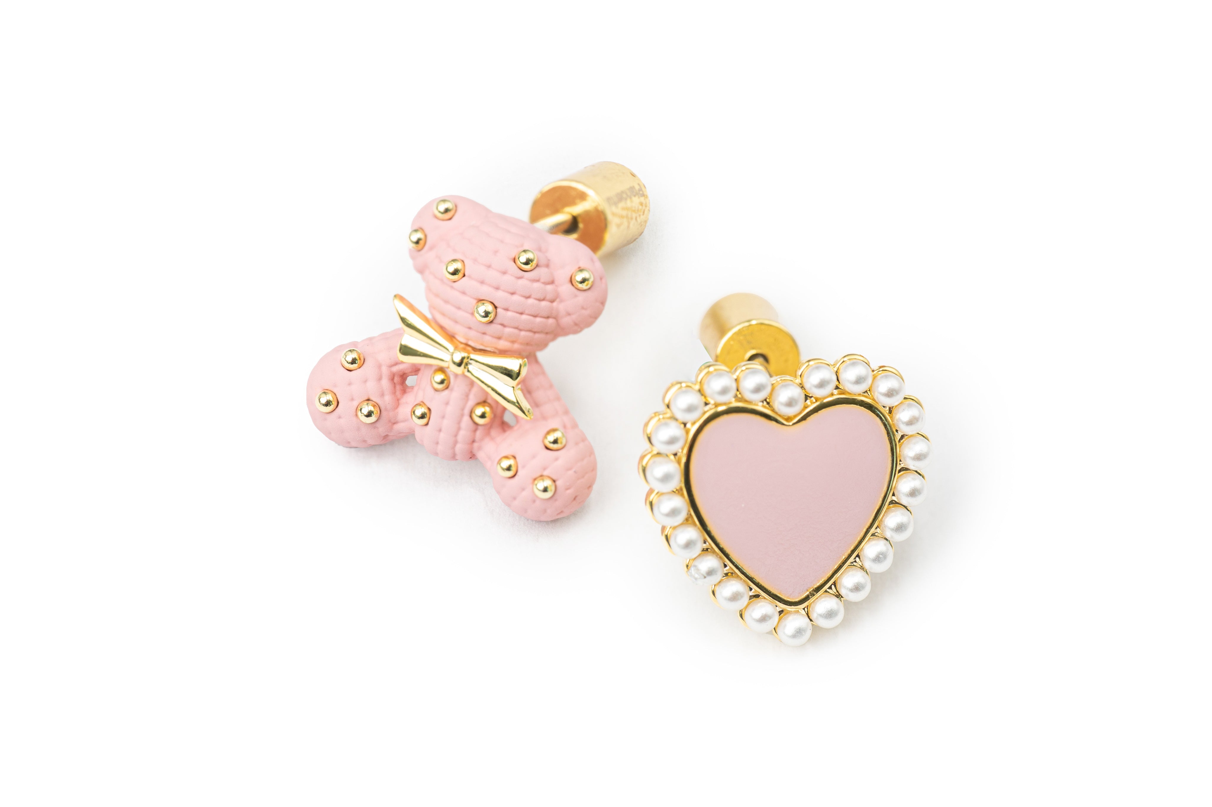 Bear and Heart Studs - Pink Studs for Women