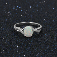 Oval Opal Interwoven Split Shank Zircon Sterling Silver Ring