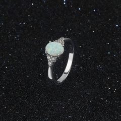 Oval Opal with Six Small Zircon Silver Sterling Ring