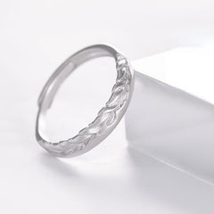 Wheat Ears Leaf Sandblasted Texture Silver Couple Ring