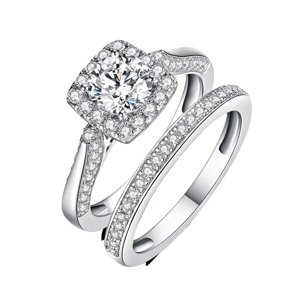 Square Soleste Halo Moissanite and Half Eternity Ring Pack