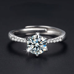 1.0CT Moissanite Round Cut Six Prongs Cathedral Silver Engagement Ring for Women