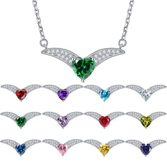 Heart Zircon V-shaped Pendant Silver Necklace for Women