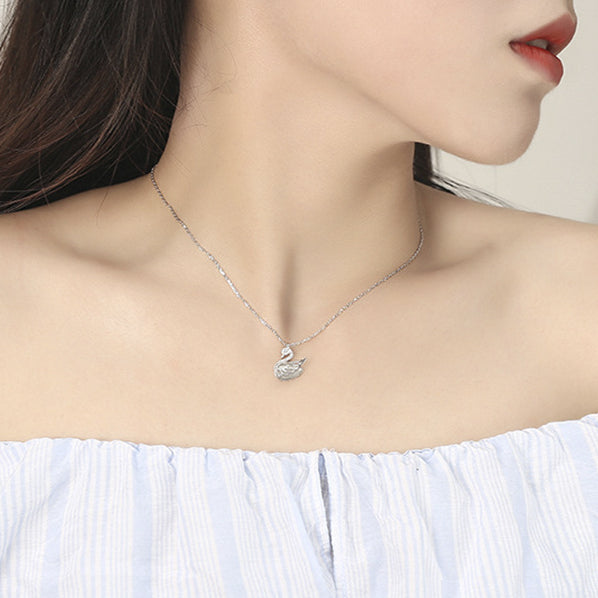 Zircon Swan Pendant Silver Necklace for Women