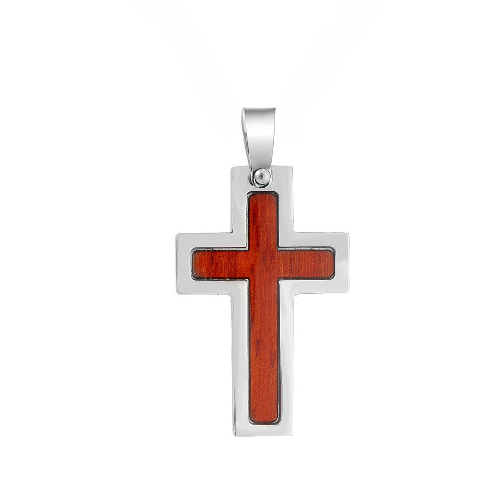 Wood Latin Cross Titanium Steel Pendant for Men