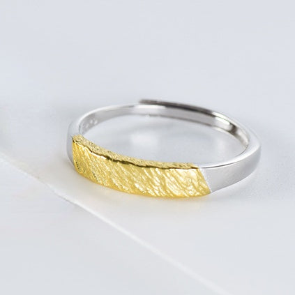 Gold Colour Rock Textured Pleated Silver Couple Ring for Women