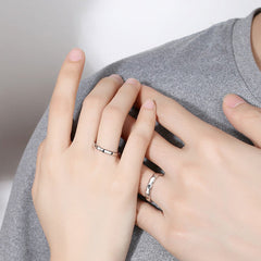 Sun Moon Waved Silver Couple Ring