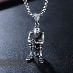 Halloween Toilet Skeleton Titanium Steel Necklace for Men