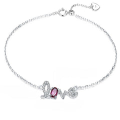 LOVE Letter Oval Natural Gemstone Silver Bracelet